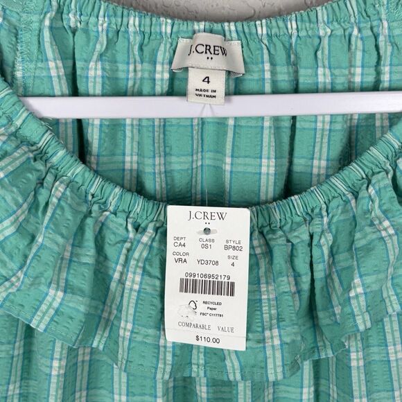 NEW J.CREW SIZE 4 Dress Mini Cotton Seersucker Ruffleneck Long Sleeve Green - Picture 4 of 7